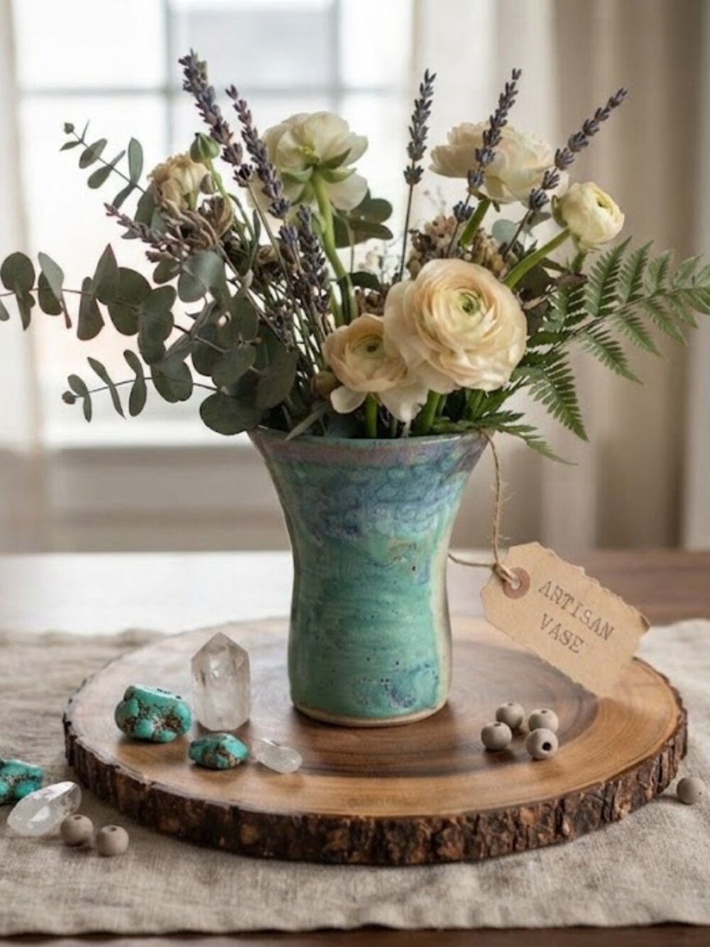 Hand Thrown Studio Pottery Vase Turquoise Drip Glaze Signed